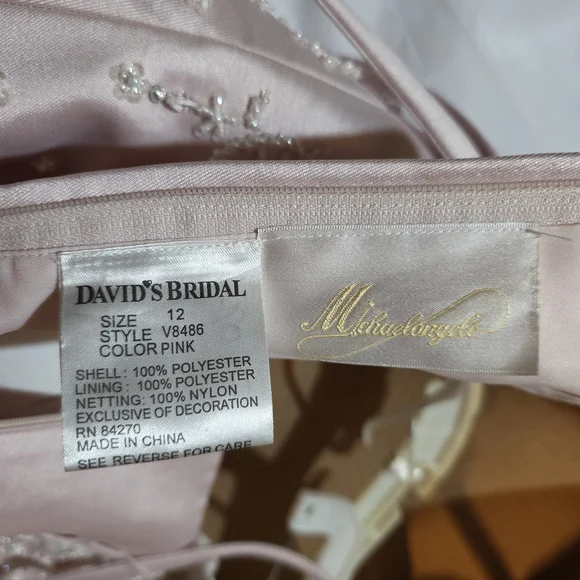 Pink Mikado Strapless Wedding Gown With Train By Michealangelo Size 12